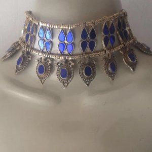 Tribal Light Weight Statement Collar Choker Necklace With Glass Stones